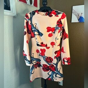 Topshop Red and Blue Floral Long Sleeve Dress